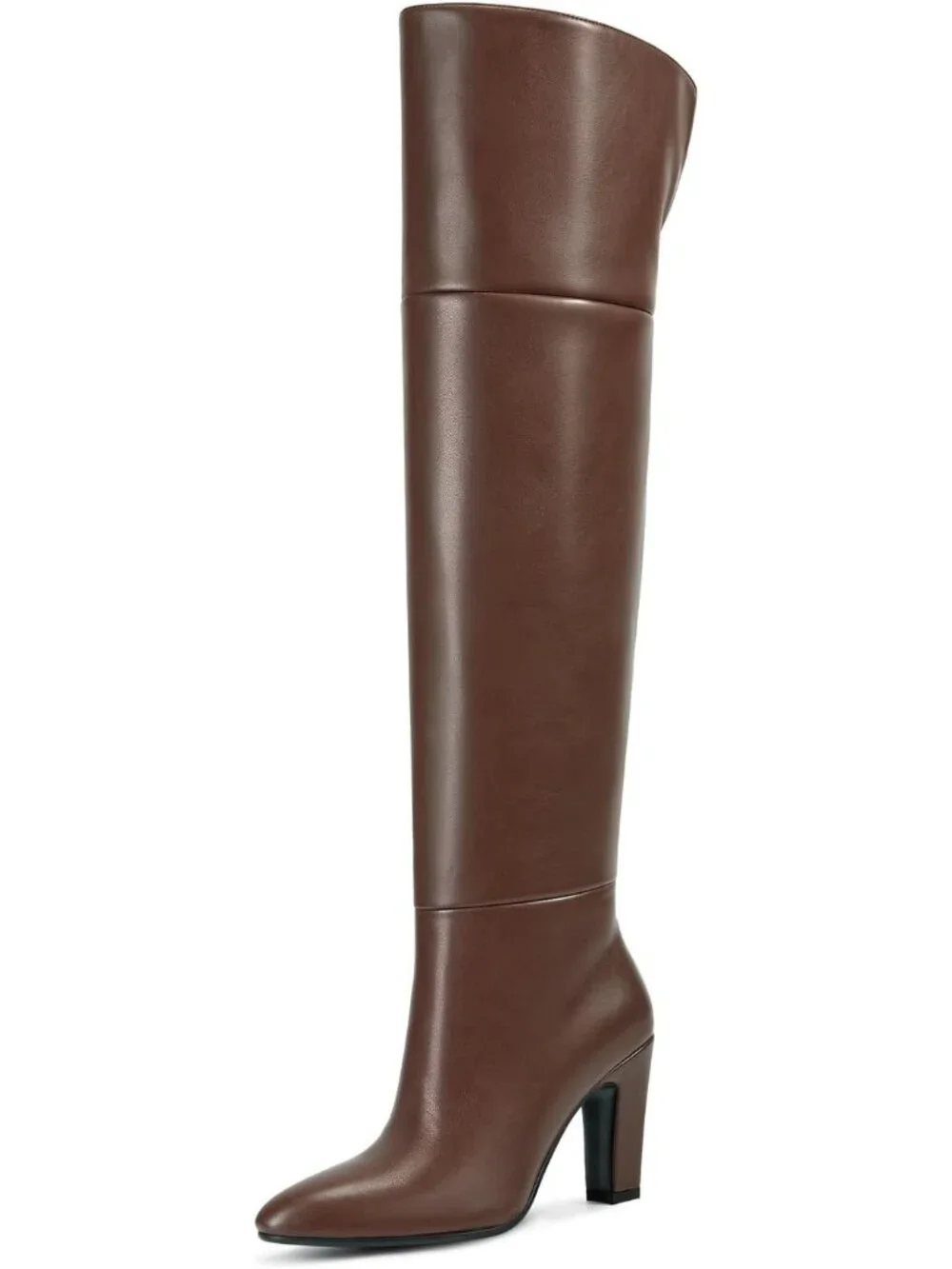 Women's Lighter Brown Pointed Toe Faux Leather Wide Calf Over The Knee Boots